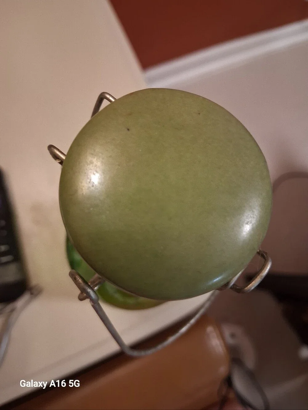 1940s Green Glass Bulach Swiss Swing-Top Bottle Or Clamp On Lid